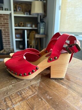Free People Pasadena Patent Leather Wood Clog Sandals 40/10